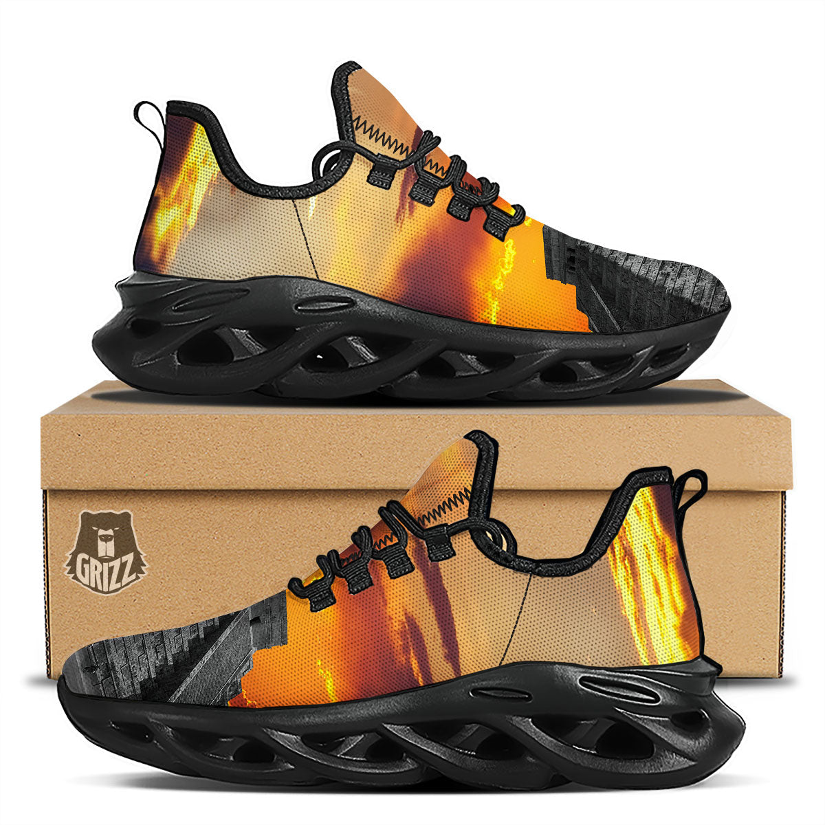 Civilization Mayan Print Black Running Shoes-grizzshop