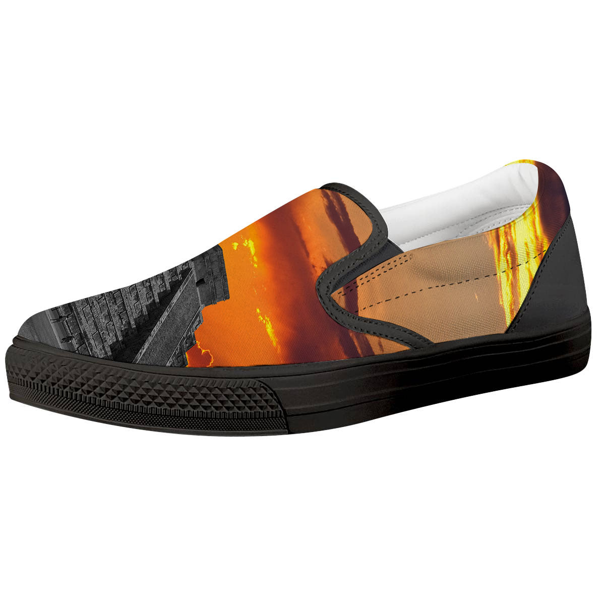 Civilization Mayan Print Black Slip On Shoes-grizzshop