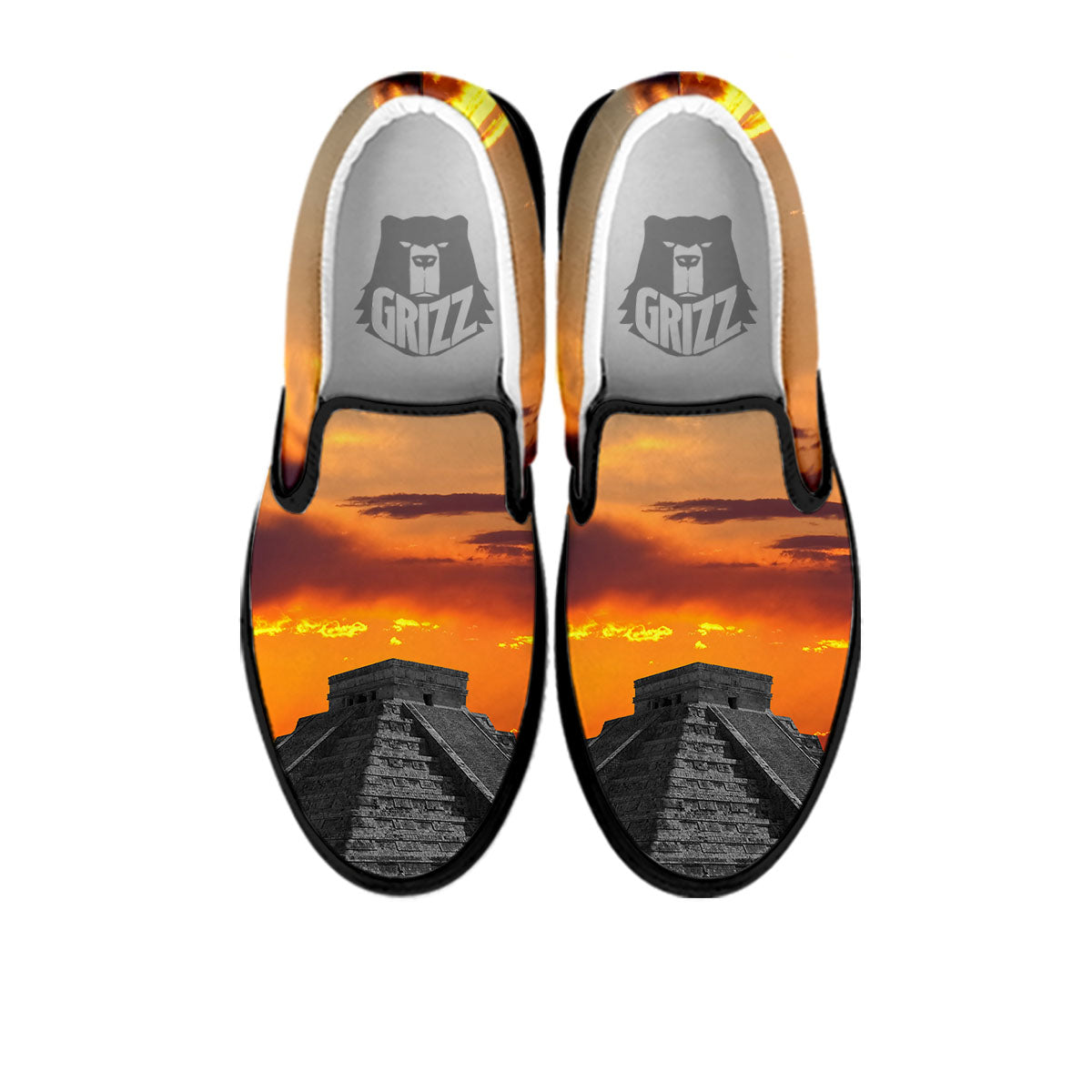 Civilization Mayan Print Black Slip On Shoes-grizzshop