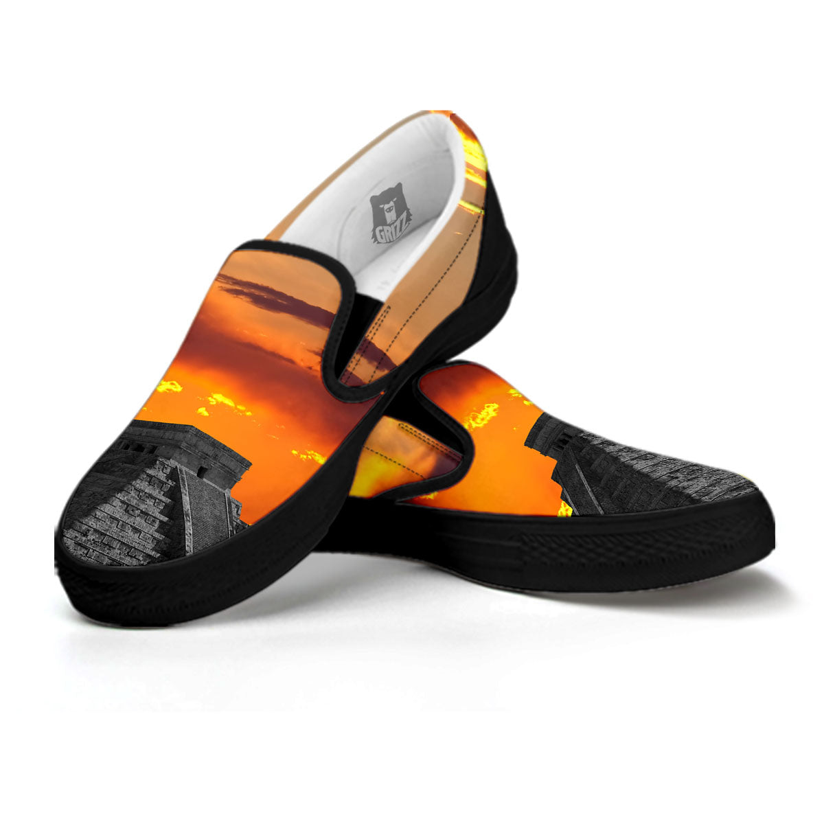 Civilization Mayan Print Black Slip On Shoes-grizzshop