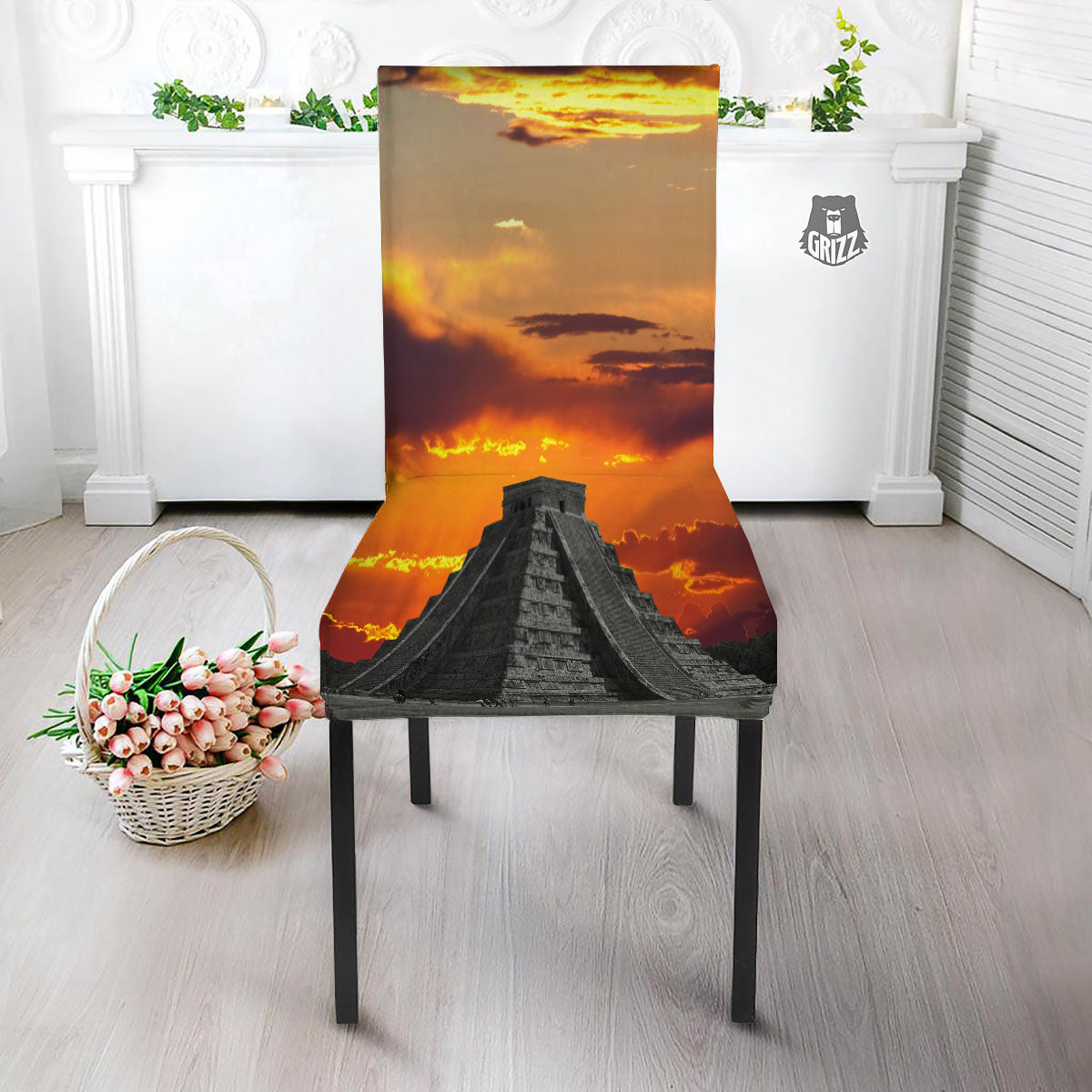 Civilization Mayan Print Dining Chair Slipcover-grizzshop
