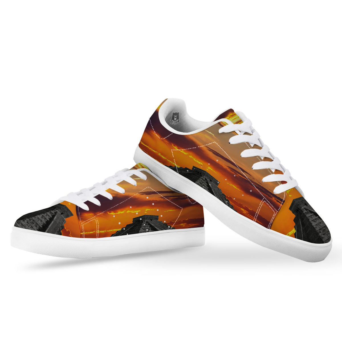Civilization Mayan Print White Low Top Sneakers-grizzshop