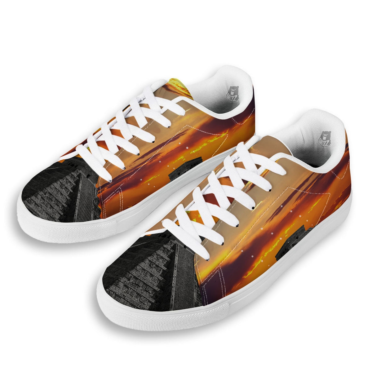 Civilization Mayan Print White Low Top Sneakers-grizzshop