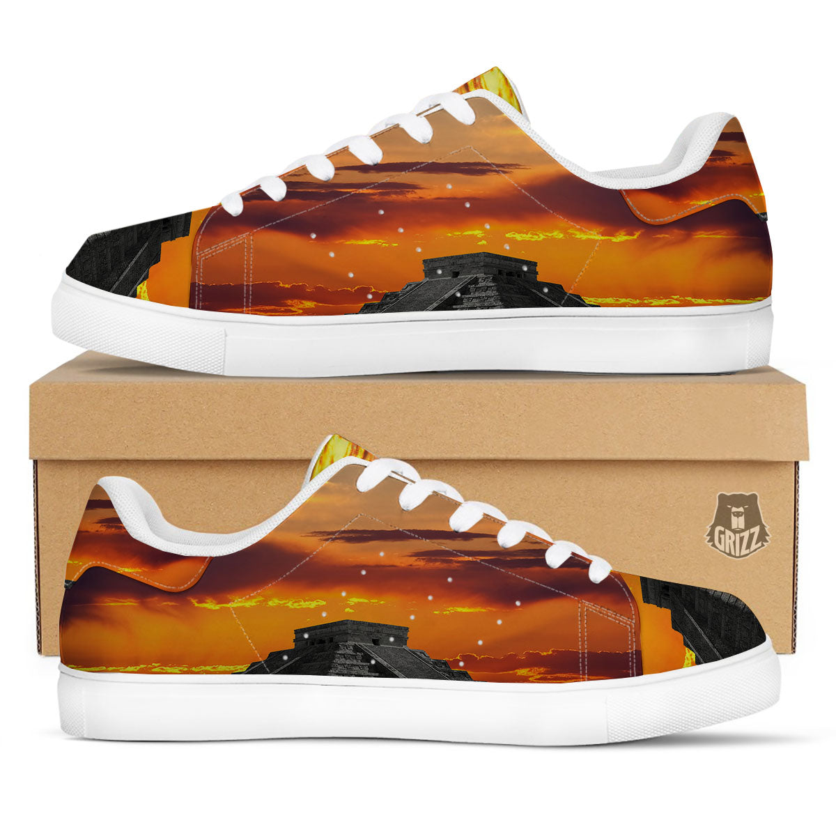 Civilization Mayan Print White Low Top Sneakers-grizzshop