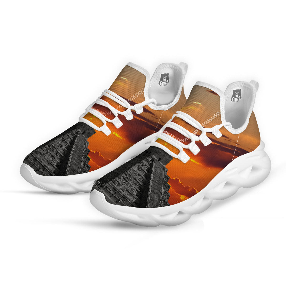 Civilization Mayan Print White Running Shoes-grizzshop