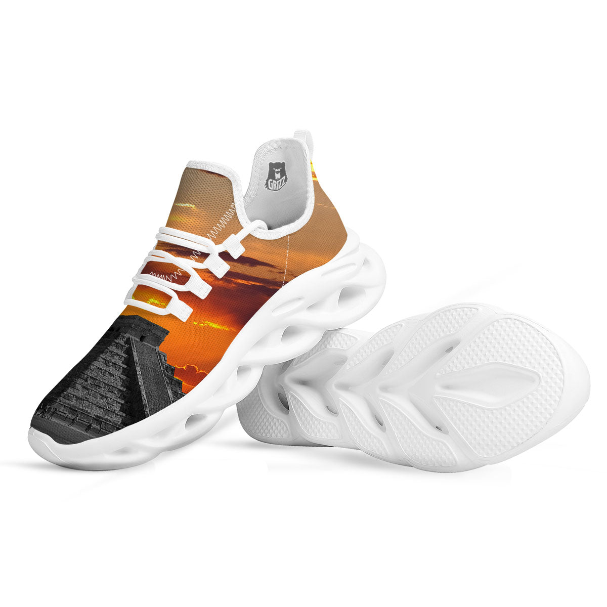 Civilization Mayan Print White Running Shoes-grizzshop