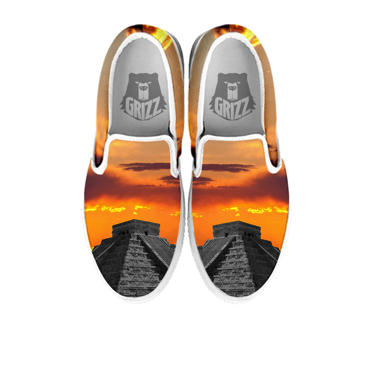 Civilization Mayan Print White Slip On Shoes-grizzshop