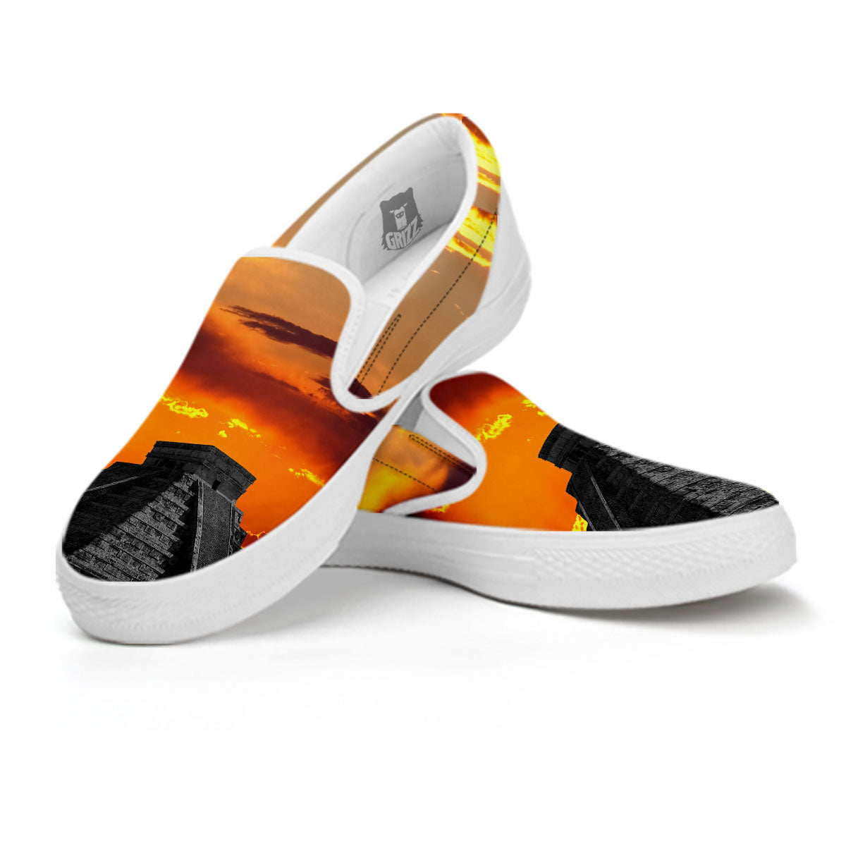 Civilization Mayan Print White Slip On Shoes-grizzshop