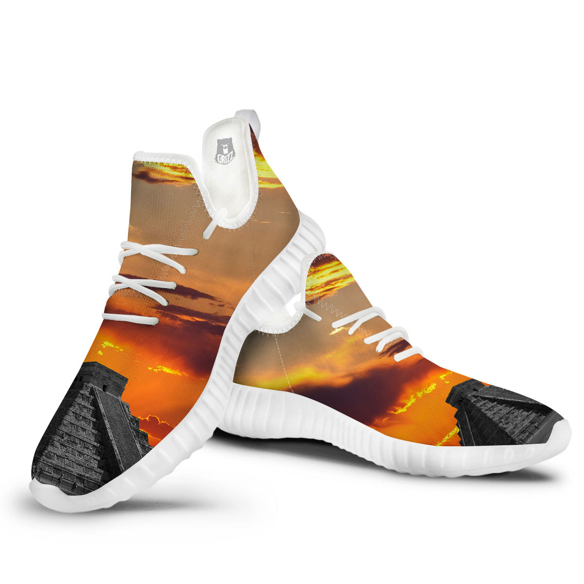 Civilization Mayan Print White Walking Shoes-grizzshop
