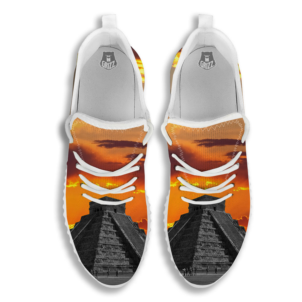 Civilization Mayan Print White Walking Shoes-grizzshop