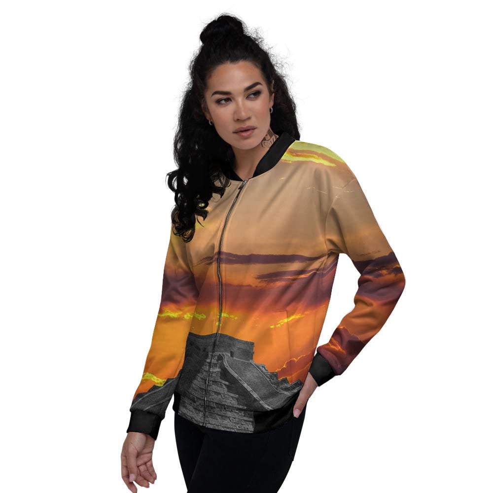 Civilization Mayan Print Women's Bomber Jacket-grizzshop
