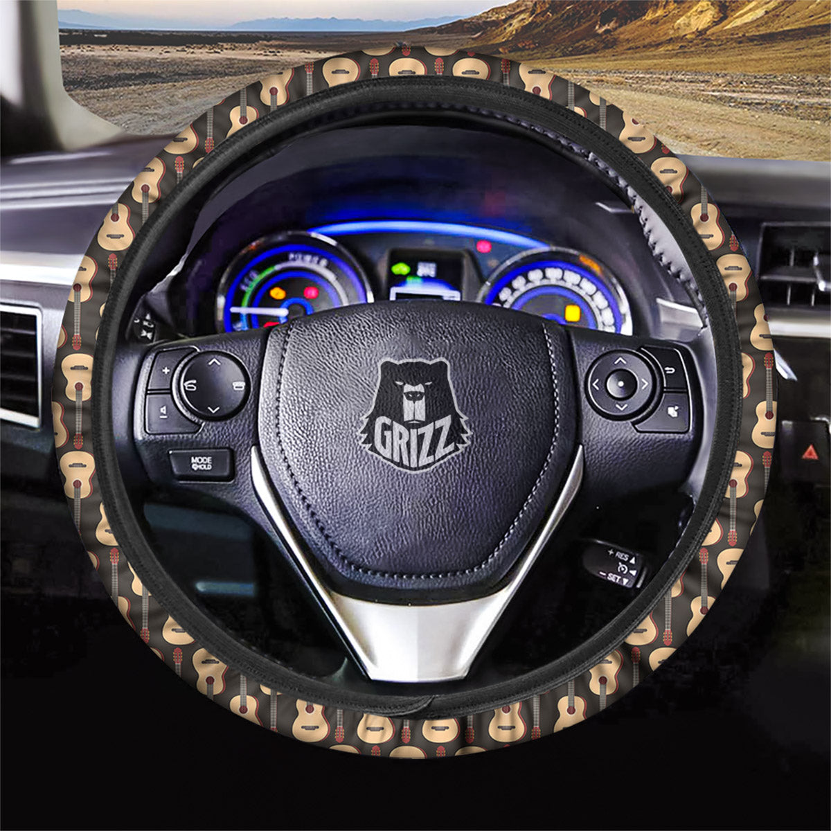 Classic Guitar Print Pattern Car Steering Wheel Cover-grizzshop