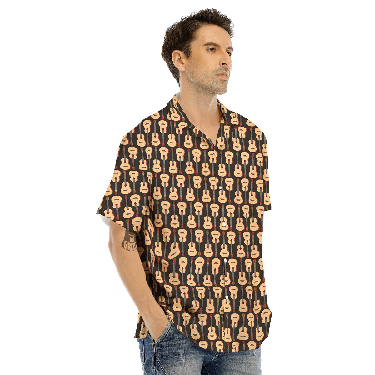 Classic Guitar Print Pattern Men's Hawaiian Shirt-grizzshop