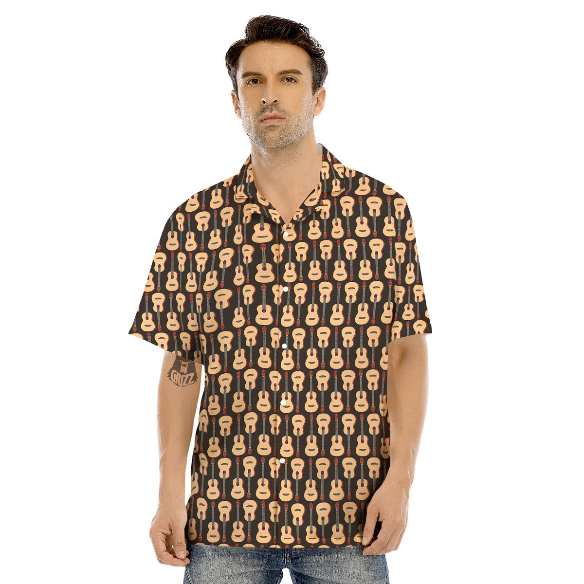 Classic Guitar Print Pattern Men's Hawaiian Shirt-grizzshop