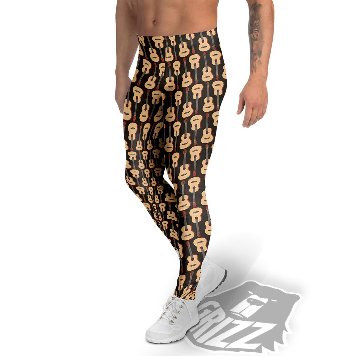 Classic Guitar Print Pattern Men's Leggings-grizzshop