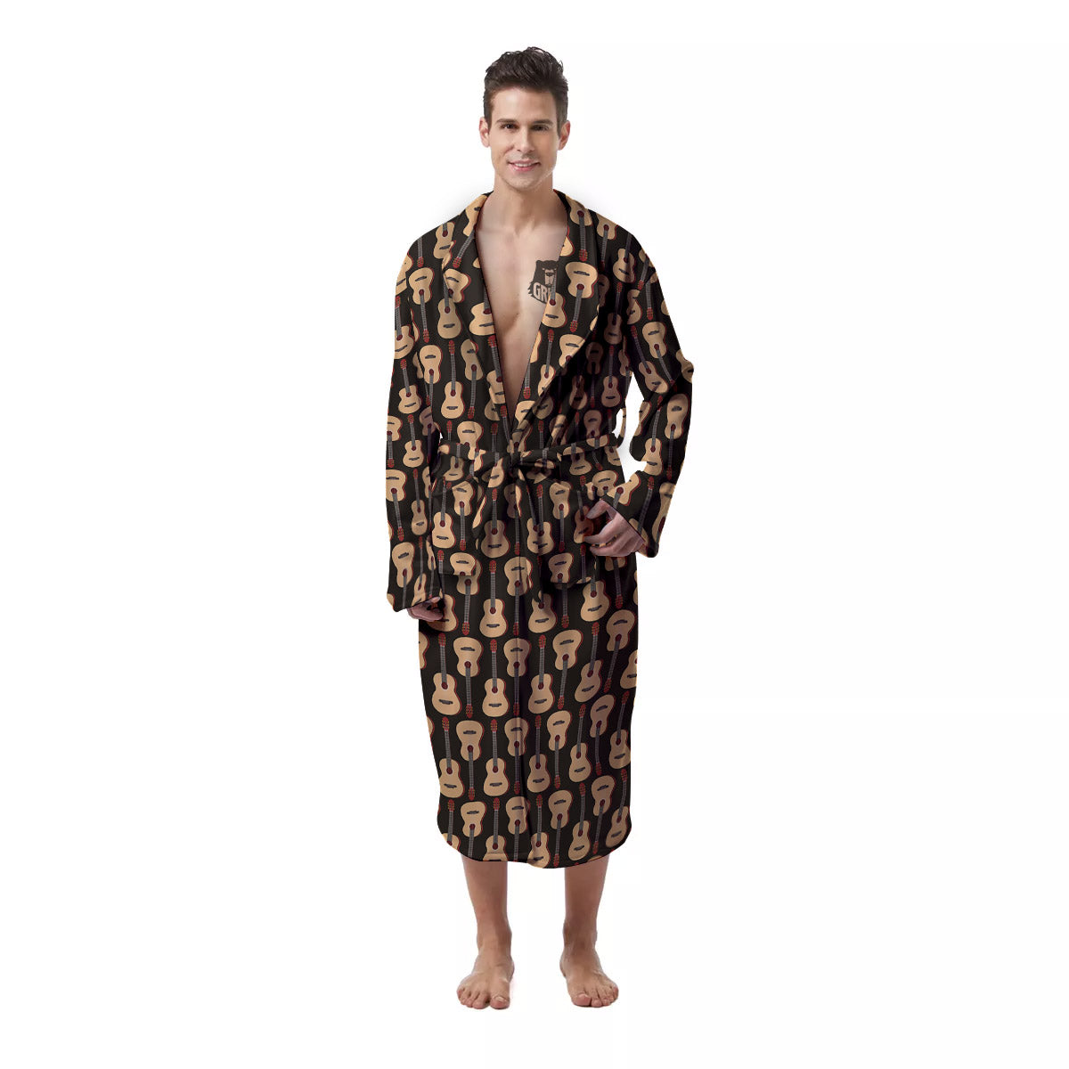 Classic Guitar Print Pattern Men's Robe-grizzshop