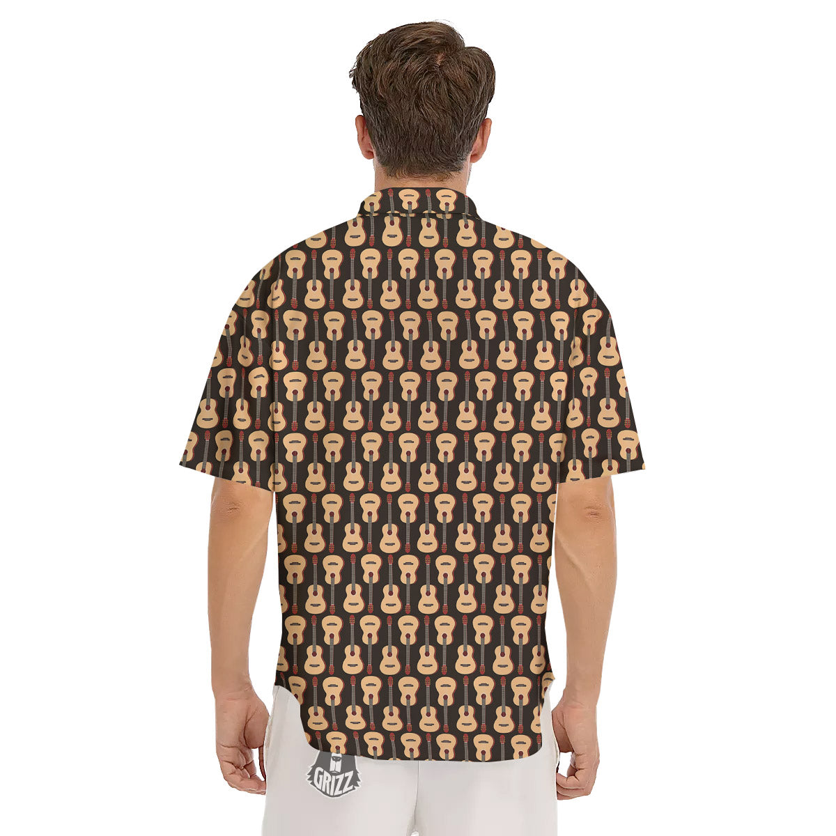 Classic Guitar Print Pattern Men's Short Sleeve Shirts-grizzshop