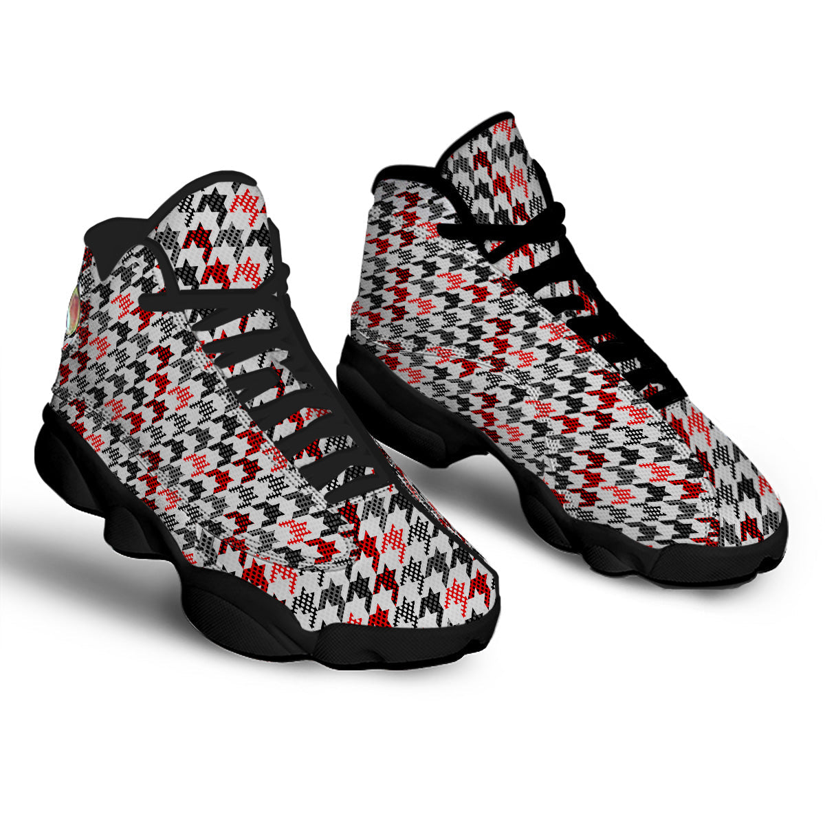 Classic Polka Dot In Houndstooth Print Pattern Black Basketball Shoes-grizzshop