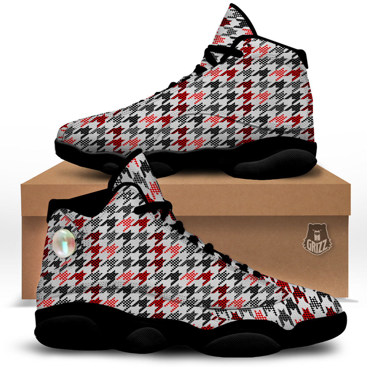 Classic Polka Dot In Houndstooth Print Pattern Black Basketball Shoes-grizzshop