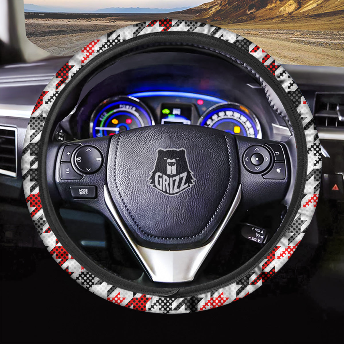 Classic Polka Dot In Houndstooth Print Pattern Car Steering Wheel Cover-grizzshop