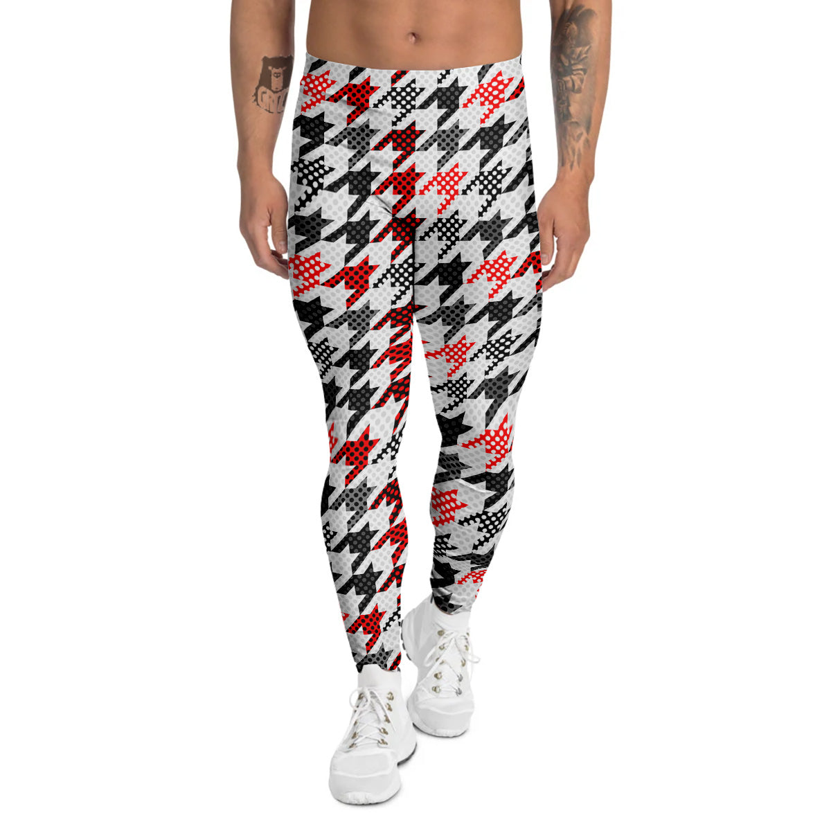 Classic Polka Dot In Houndstooth Print Pattern Men's Leggings-grizzshop