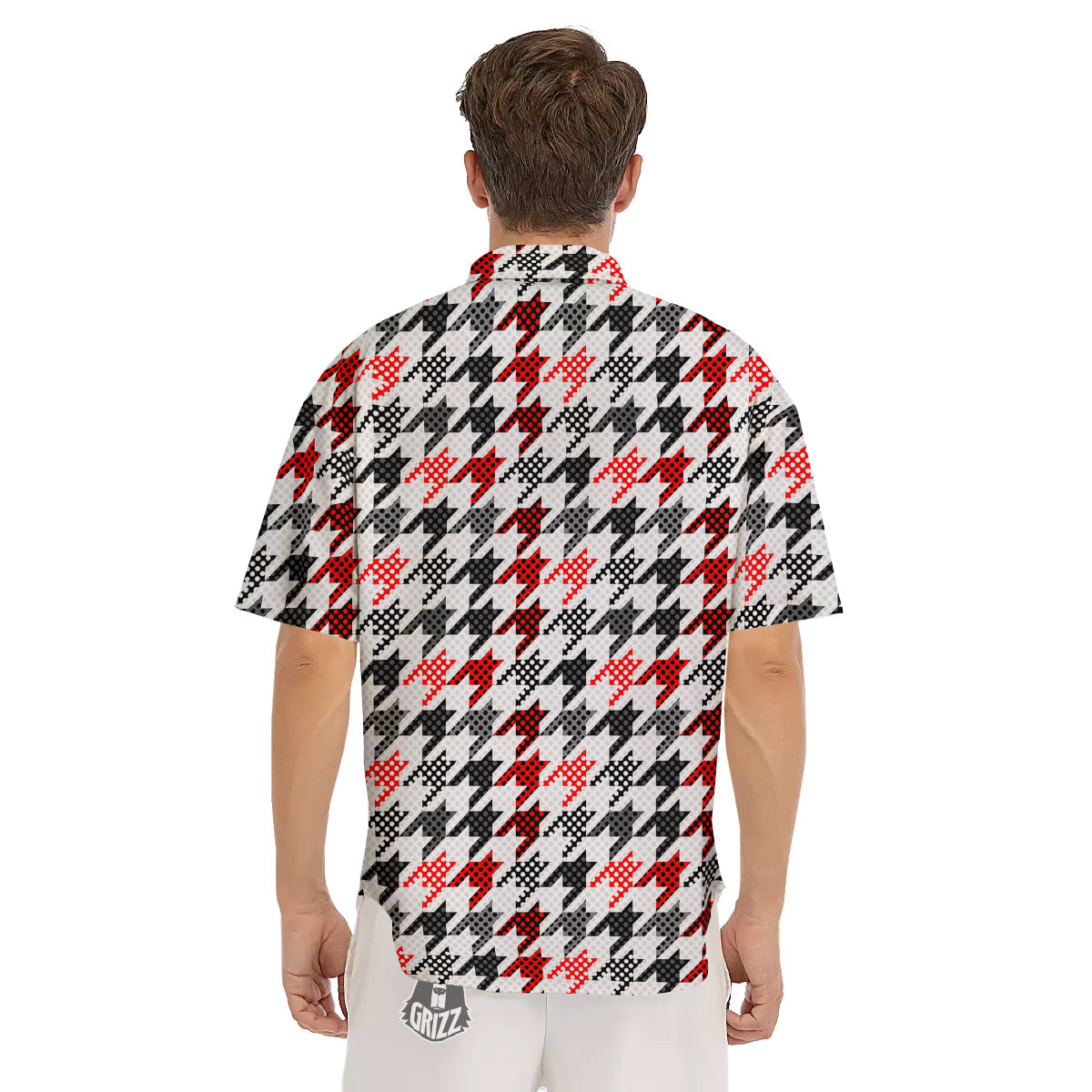 Classic Polka Dot In Houndstooth Print Pattern Men's Short Sleeve Shirts-grizzshop