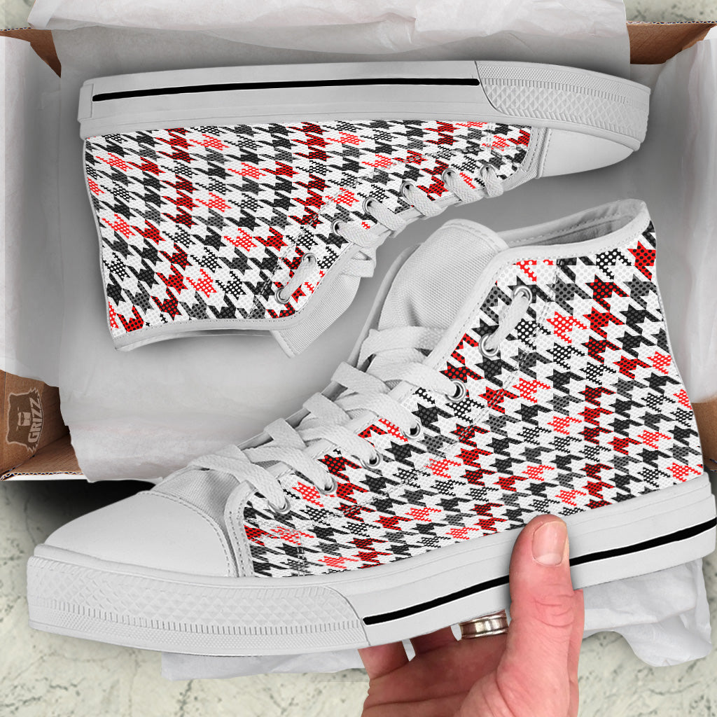 Classic Polka Dot In Houndstooth Print Pattern White High Top Shoes-grizzshop