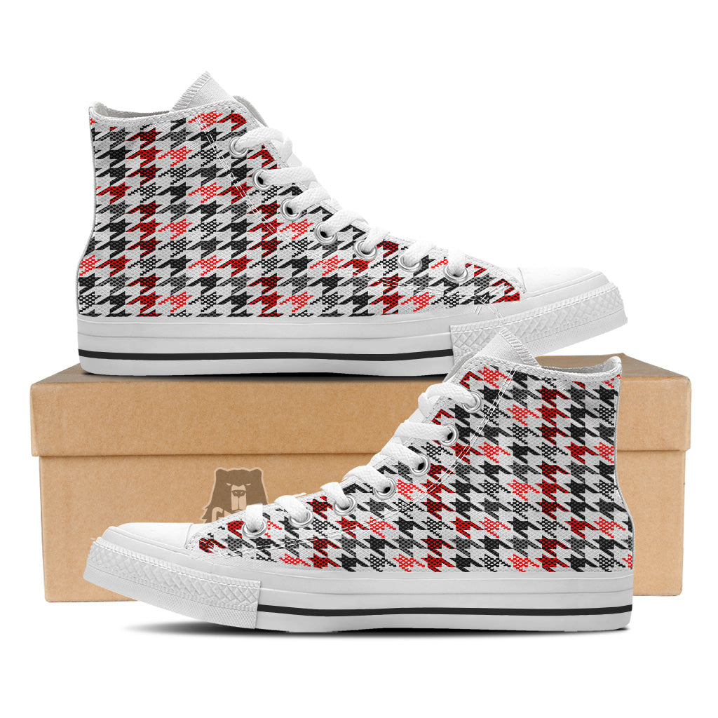 Classic Polka Dot In Houndstooth Print Pattern White High Top Shoes-grizzshop