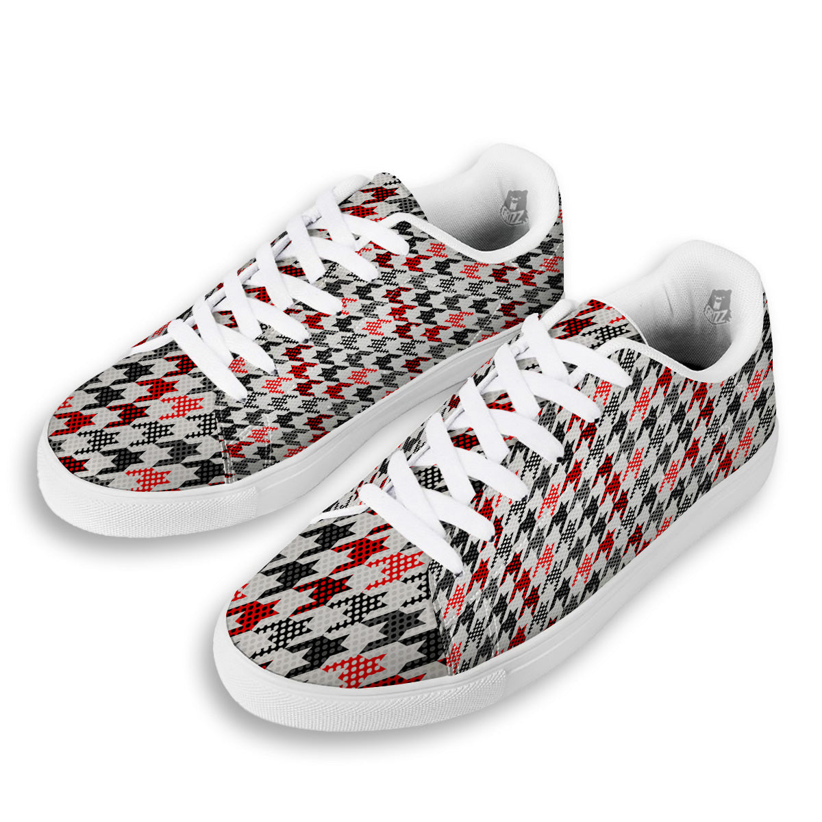 Classic Polka Dot In Houndstooth Print Pattern White Low Top Sneakers-grizzshop