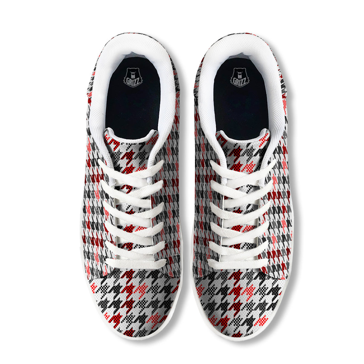 Classic Polka Dot In Houndstooth Print Pattern White Low Top Sneakers-grizzshop