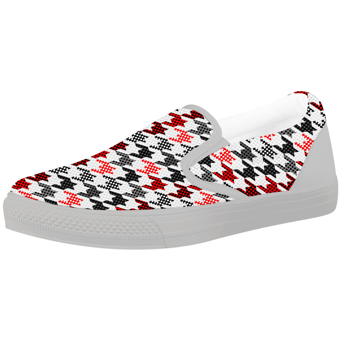 Classic Polka Dot In Houndstooth Print Pattern White Slip On Shoes-grizzshop