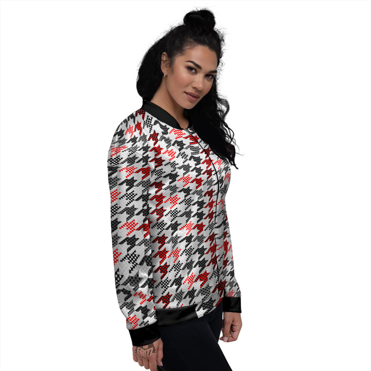 Classic Polka Dot In Houndstooth Print Pattern Women's Bomber Jacket-grizzshop