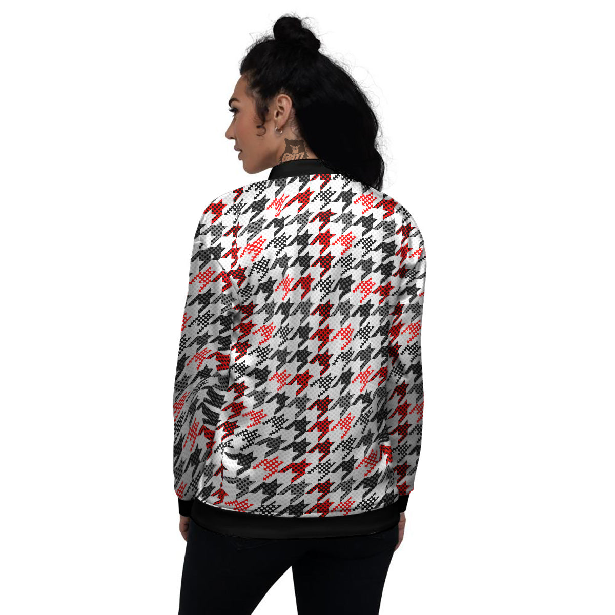Classic Polka Dot In Houndstooth Print Pattern Women's Bomber Jacket-grizzshop
