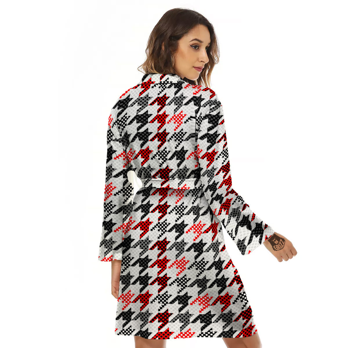 Classic Polka Dot In Houndstooth Print Pattern Women's Robe-grizzshop