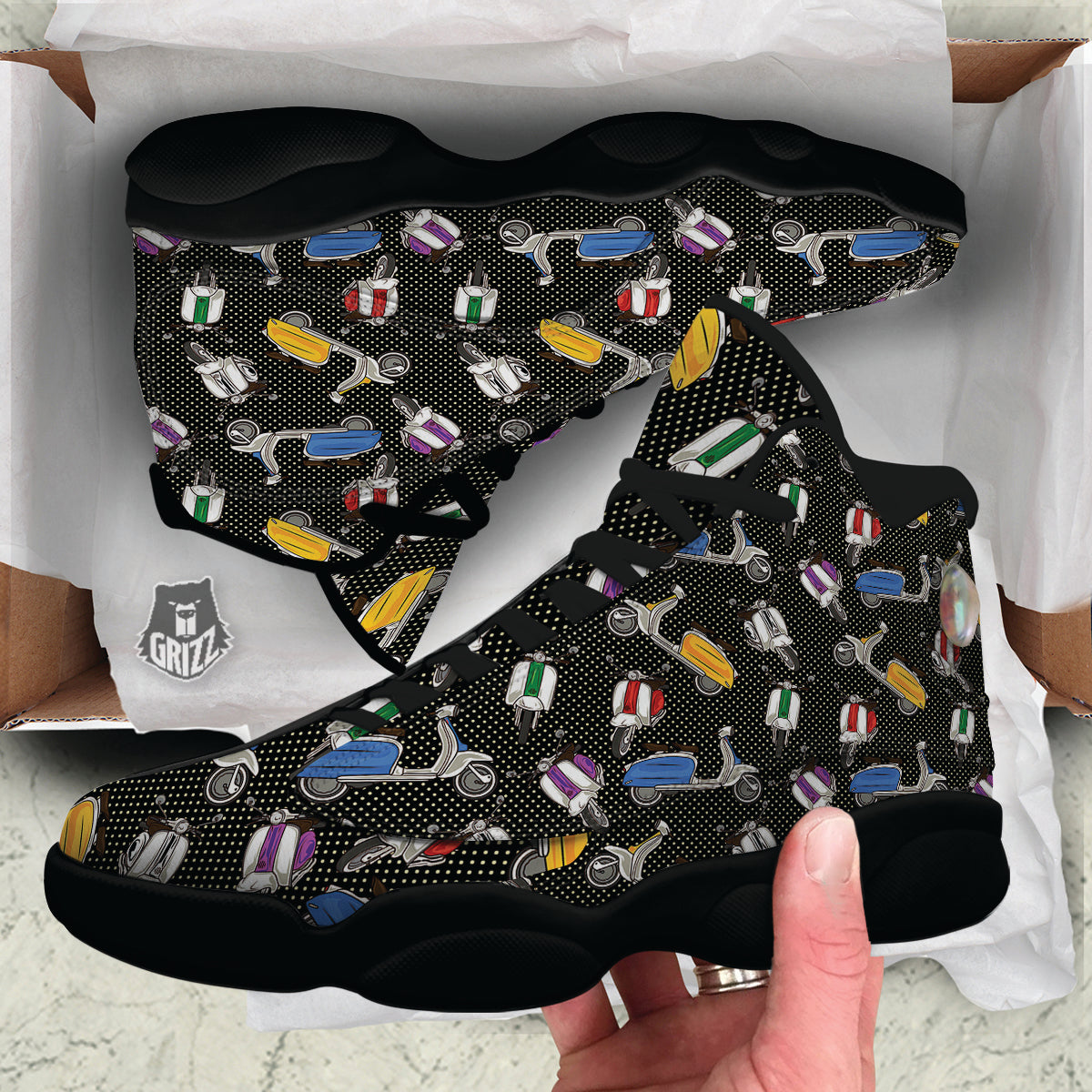 Classic Scooters Print Pattern Black Basketball Shoes-grizzshop