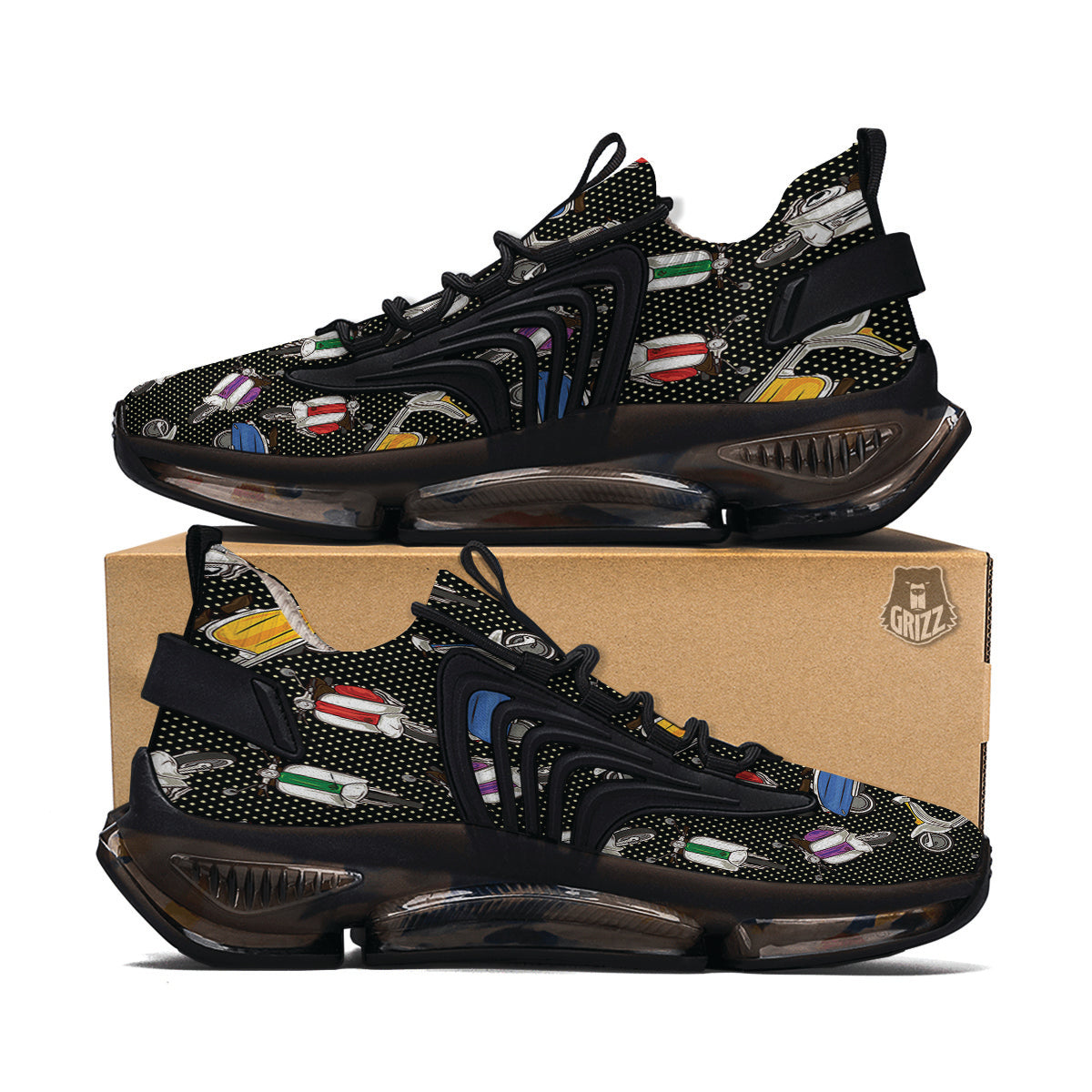 Classic Scooters Print Pattern Black Gym Shoes-grizzshop