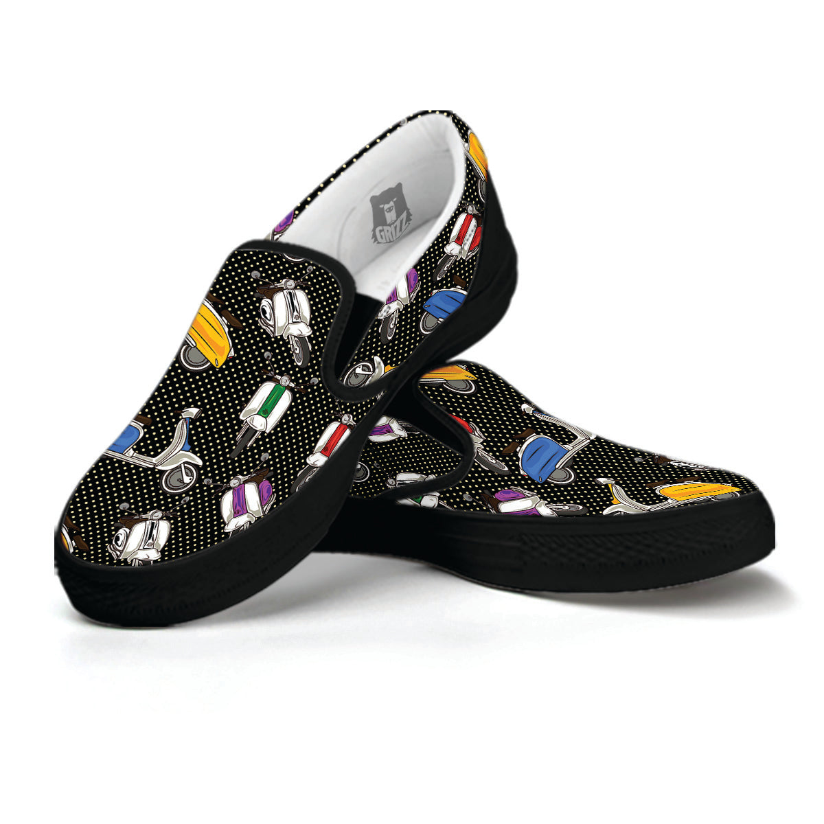 Classic Scooters Print Pattern Black Slip On Shoes-grizzshop