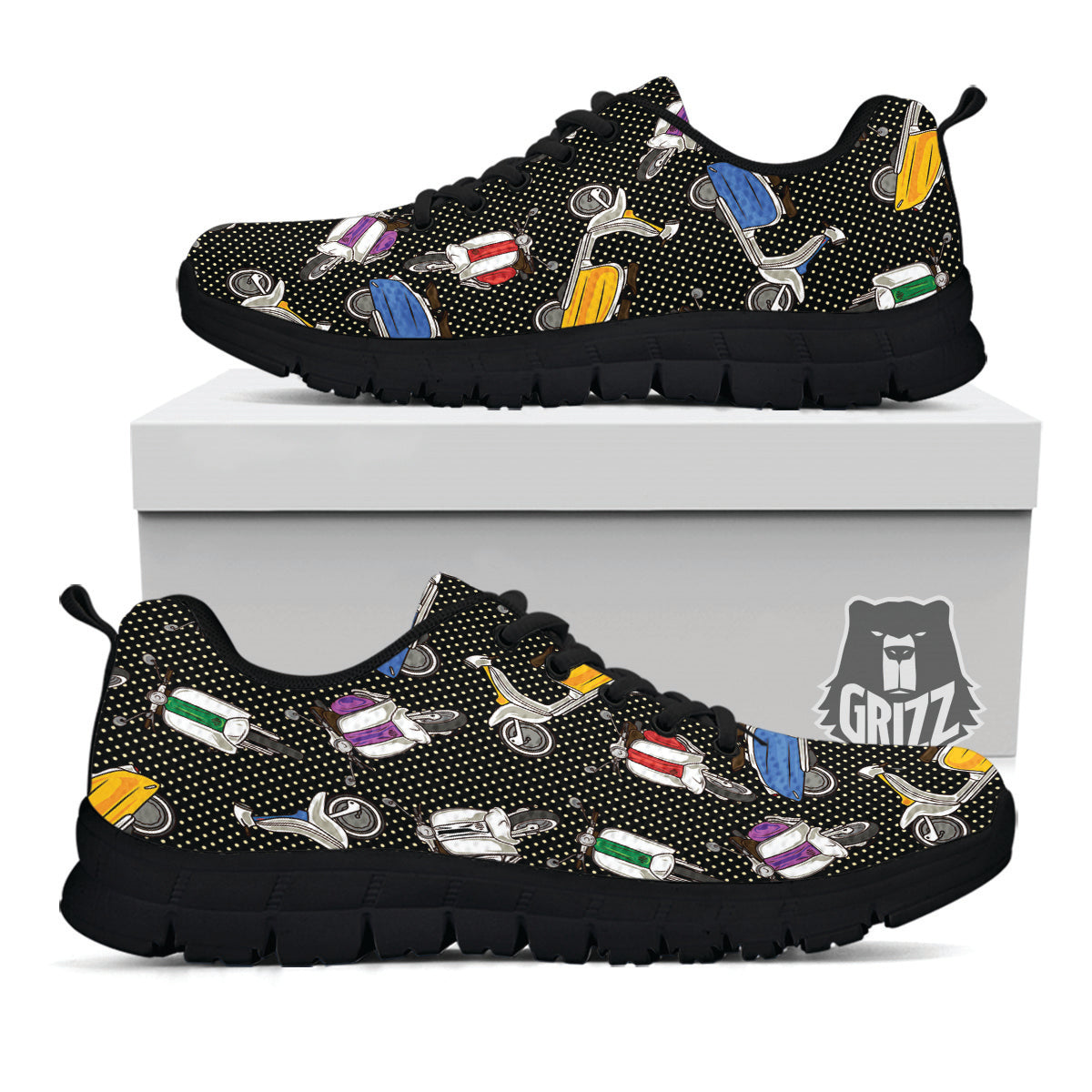 Classic Scooters Print Pattern Black Sneaker-grizzshop