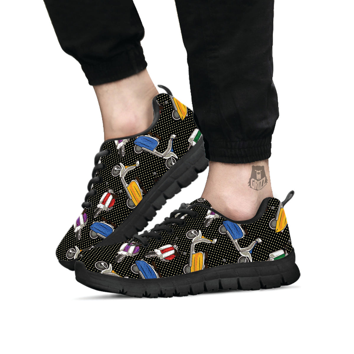 Classic Scooters Print Pattern Black Sneaker-grizzshop