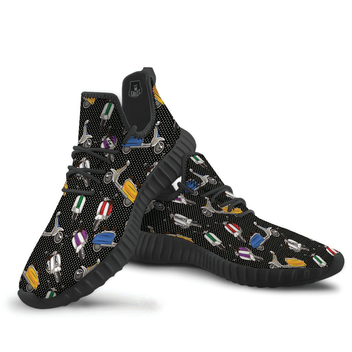 Classic Scooters Print Pattern Black Walking Shoes-grizzshop