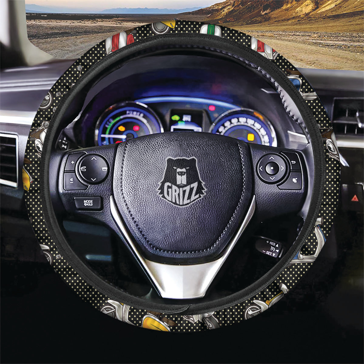 Classic Scooters Print Pattern Car Steering Wheel Cover-grizzshop