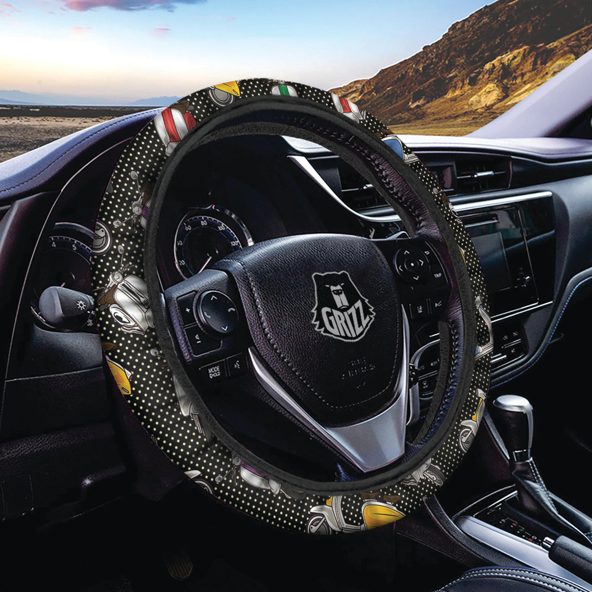 Classic Scooters Print Pattern Car Steering Wheel Cover-grizzshop