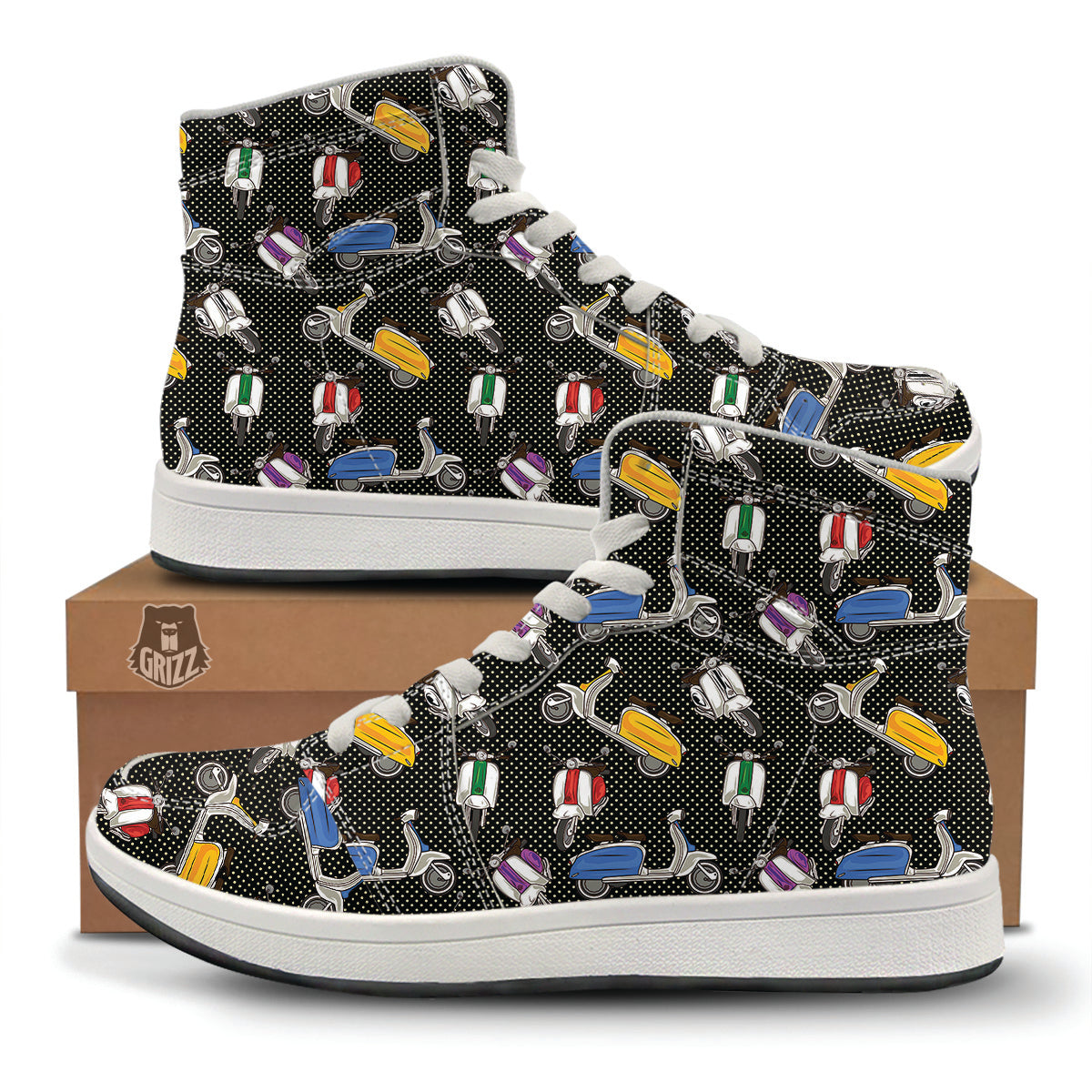 Classic Scooters Print Pattern High Top Sneakers-grizzshop