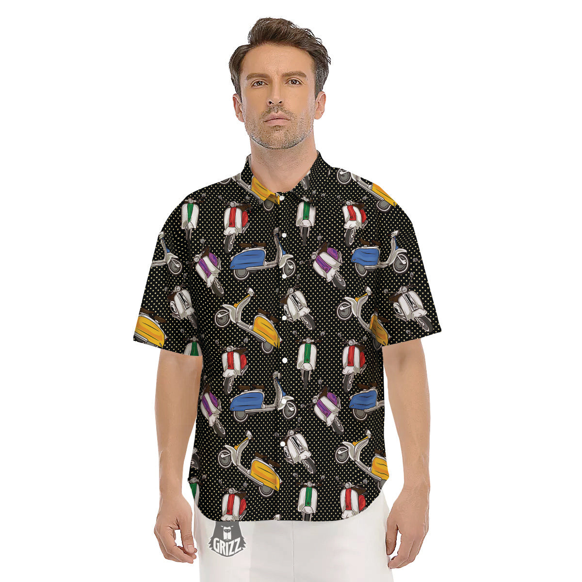 Classic Scooters Print Pattern Men's Short Sleeve Shirts-grizzshop