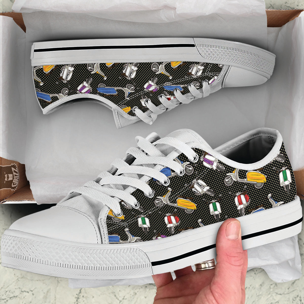 Classic Scooters Print Pattern White Low Top Shoes-grizzshop