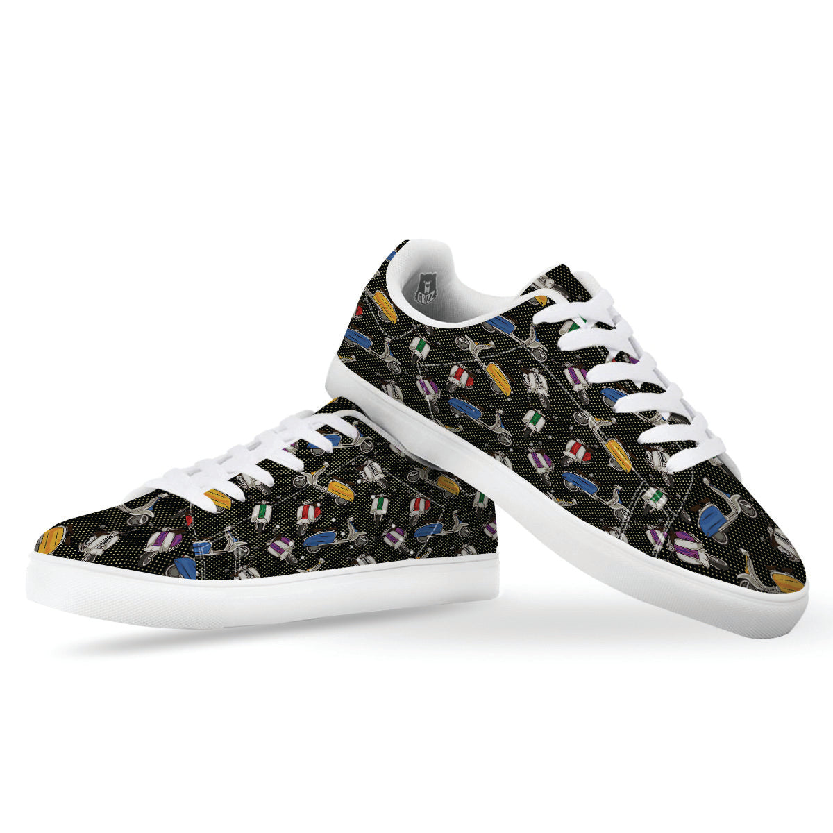 Classic Scooters Print Pattern White Low Top Sneakers-grizzshop