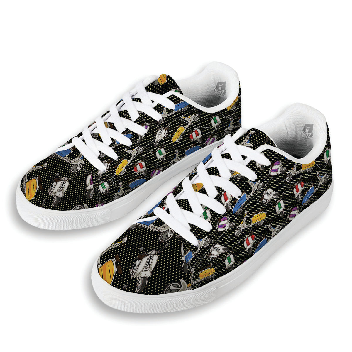 Classic Scooters Print Pattern White Low Top Sneakers-grizzshop