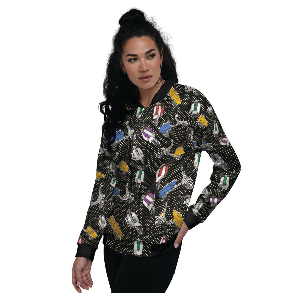 Classic Scooters Print Pattern Women's Bomber Jacket-grizzshop