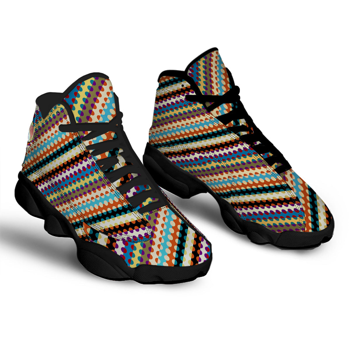 Classic Stripe Polka Dot Print Pattern Black Basketball Shoes-grizzshop