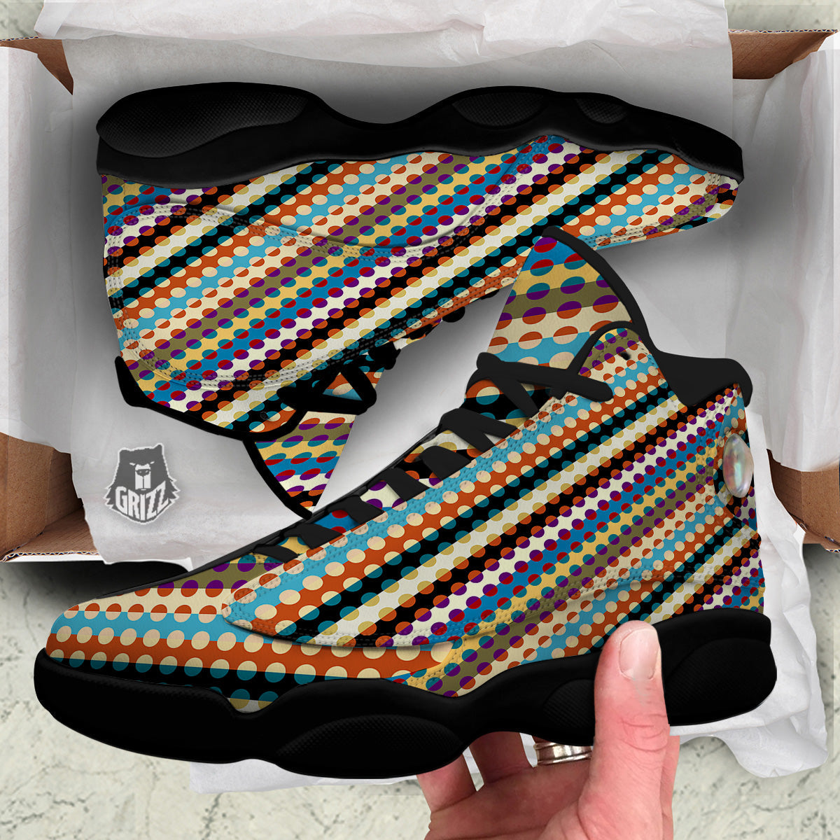 Classic Stripe Polka Dot Print Pattern Black Basketball Shoes-grizzshop